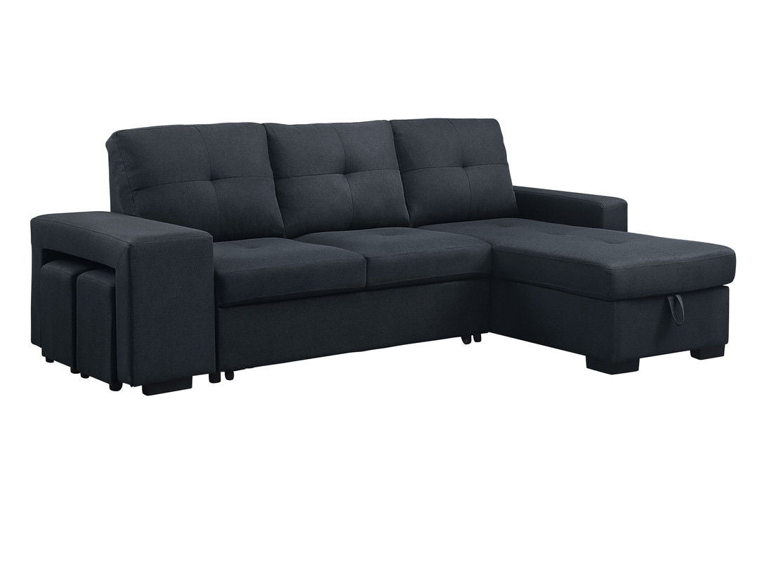 Lucas - Linen Sleeper Sofa With Reversible Storage Chaise - Dark Gray