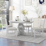 TREXM 5-Piece Retro Functional Dining Set with a 16-inch Leaf and 4 Upholstered Chairs (Antique White)