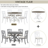 TREXM 5-Piece Dining Set with Butterfly Leaf and 4 Upholstered Chairs (Brown+Antique White)