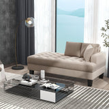 Deep Tufted Upholstered Textured Chaise Lounge With Toss Pillow - Warm Gray