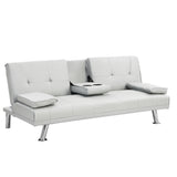 Sleeper Sofa with Armrest and Two Cup Holders - White