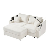 72.8" Modern Style Loveseat with Storage Space, Movable Ottoman, Two USB Ports, Two Cup Holders and Phone Holder - Beige