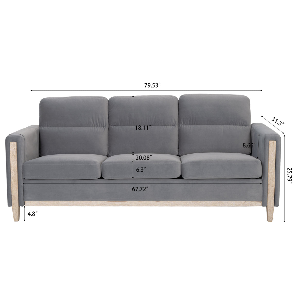 Comfortable Solid Wood Sofa with Soft Cushions - Gray