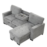 Sleeper Sofa Chaise with Storage  and USB Charger - Gray