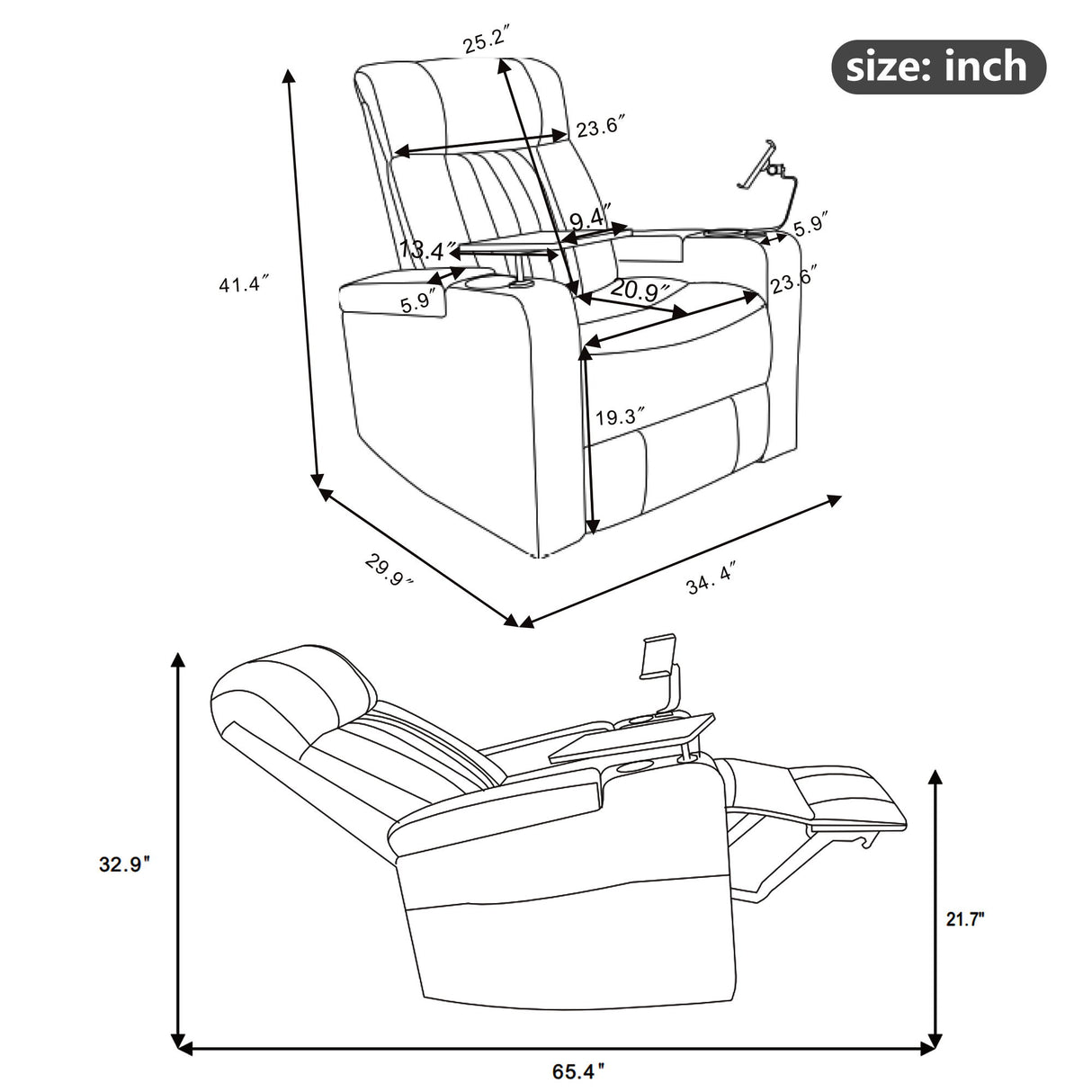 Premium Power Recliner With Storage Arms, Cupholders, Swivel Tray Table And Cell Phone Stand