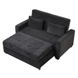 66.5" Upholstered Loveseat With Pull Out Bed, Two Throw Pillows, Dual USB Charging Port and Adjustable Backrest - Black