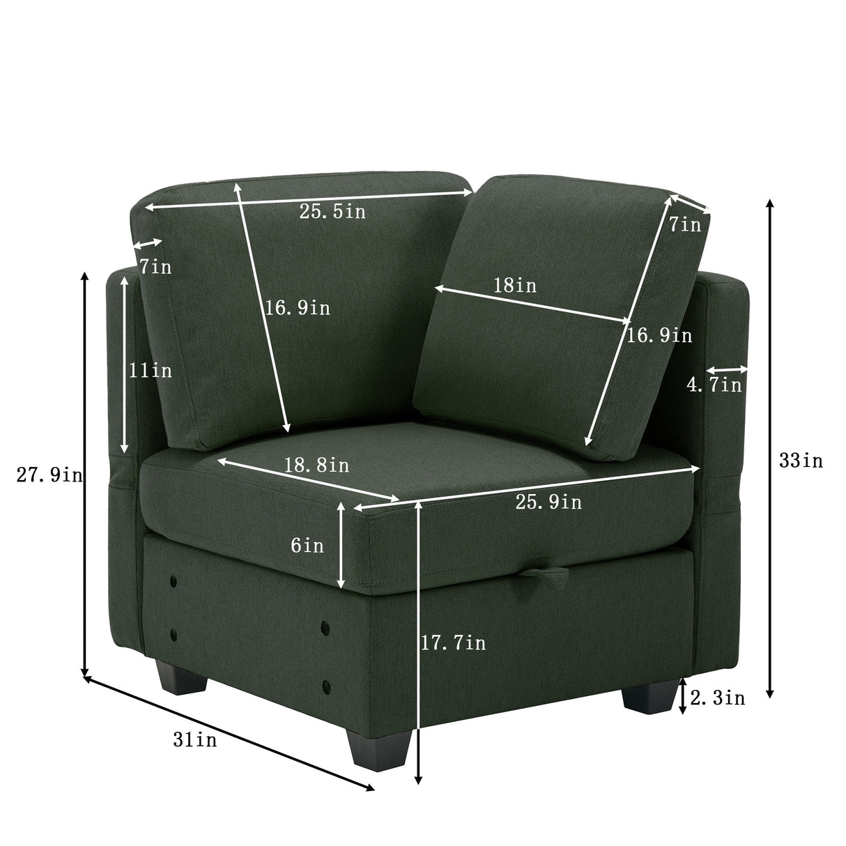 2 Pc Living room Set With Hidden Storage Under Seat and Adjustable Arms and Backs - Green