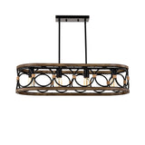 4 Light Rectangular Ellipse Pendant Lights Kitchen Island, Metal Farmhouse Kitchen Pendant Lights, Adjustable Height, Modern Industrial Chandelier For Living Room, Dining Room - Matte Black / Natural