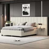 Queen Size Upholstered Platform Bed with Tall Headboard, Beige