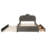 Full Size Upholstered Platform Bed with Multi-functional LED Headboard, Trundle and 2 Drawers, Gray