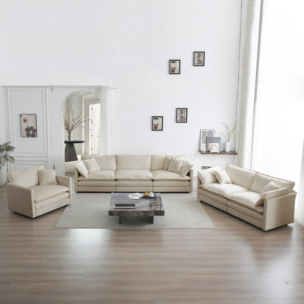 3 Piece Chenile Living Room Set - Beige