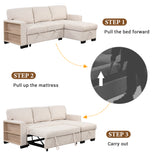 Sleeper Sofa Chaise with Storage  and USB Charger - Beige