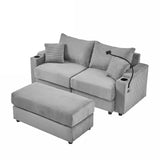 72.8" Modern Style Loveseat with Storage Space, Movable Ottoman, Two USB Ports, Two Cup Holders and Phone Holder - Gray