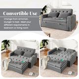 Upholstered Loveseat with Pull Out Sofa, Two Throw Pillows, Dual USB Charging Port And Adjustable Backrest - Gray