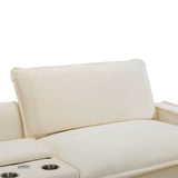 112.6" Chenille Upholstered Sofa with Two Ottomans, Two USB Ports, Two Cup Holders and Large Storage Box - Beige