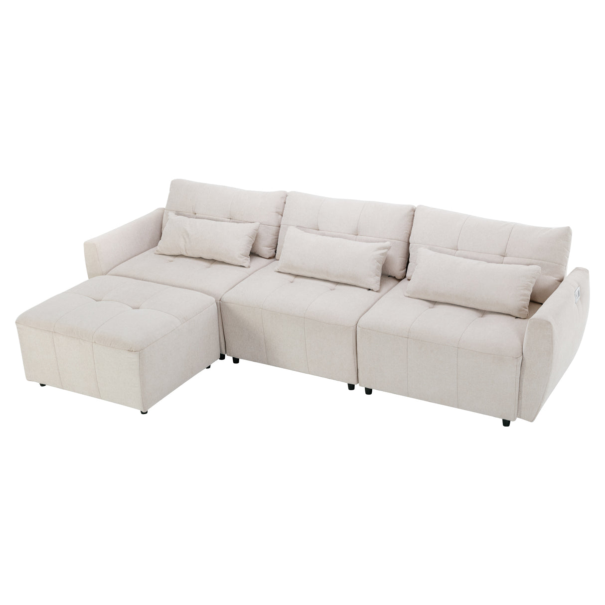 113.3" Modular Sectional Sofa with Ottoman and USB and USB-C Ports - Beige