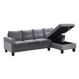 Modern Sectional Sofa With  Right Lounge Storage Chaise and Cup Holder - Gray