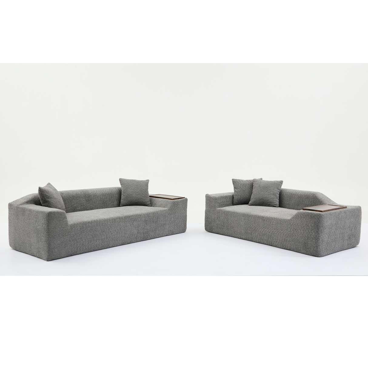 2 Piece Boucle Cloud Living Room Set with 2 Trays - Dark Gray