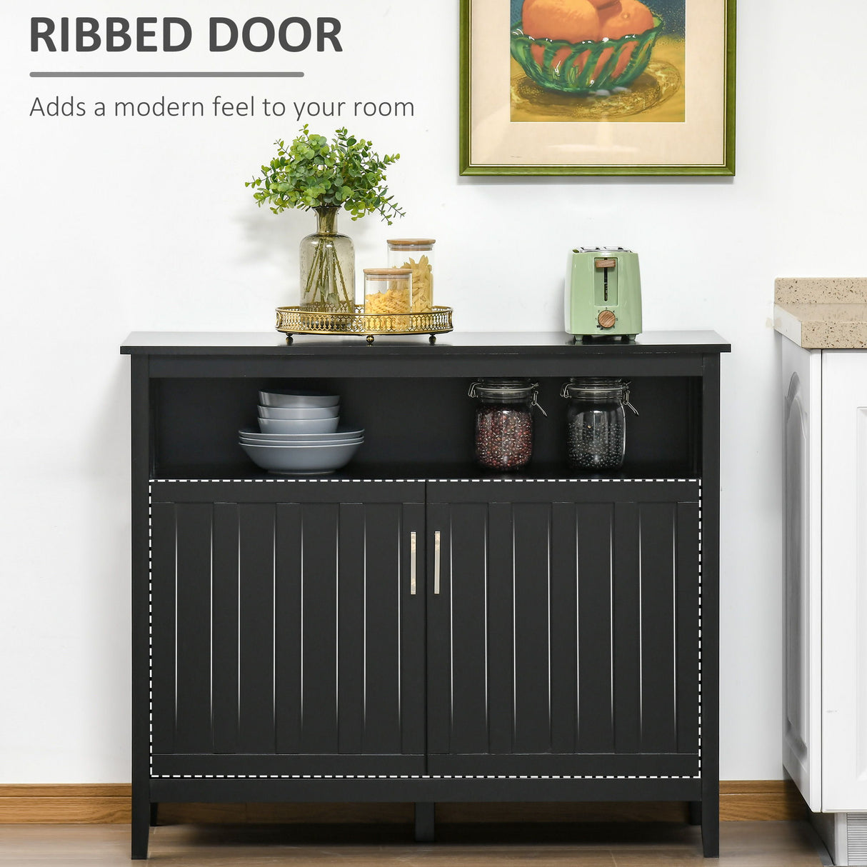 Homcom - Sideboard Buffet Cabinet With 2 Doors And Adjustable Shelves - Black