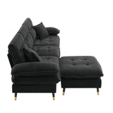 L shaped Sectional Sofa with Cloud Chenille Fabric and Ottoman - Black