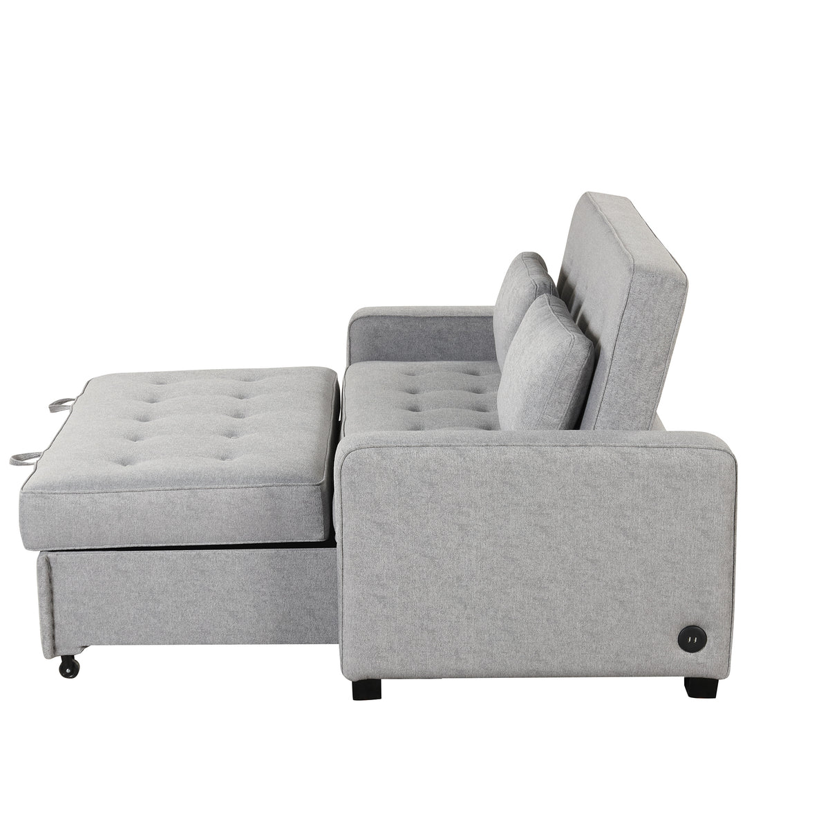 66.5" Upholstered Loveseat With Pull Out Bed, Two Throw Pillows, Dual USB Charging Port and Adjustable Backrest - Light Gray