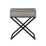 Koda - Wooden End Side Table Nightstand With Glass Top, Drawer And Metal Cross Base