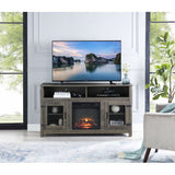 Rustic TV Stand With Electric Fireplace With Storage Cabinet And Adjustable Shelves - Gray