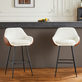 Modern Counter Height Bar Stools (Set of 2 ) With Metal Legs - Dark Brown / White