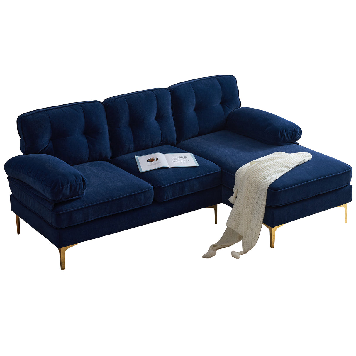 83" Modern Velvet Sofa Chaise - Blue