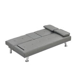 Sofa Bed With Armrest Two Holders Wood Frame, Stainless Leg Futon