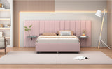 Queen Size Upholstered Platform Bed with Large Headboard - Velvet, Pink