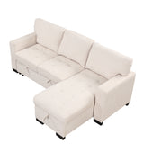 Sleeper Sofa Chaise with Storage  and USB Charger - Beige