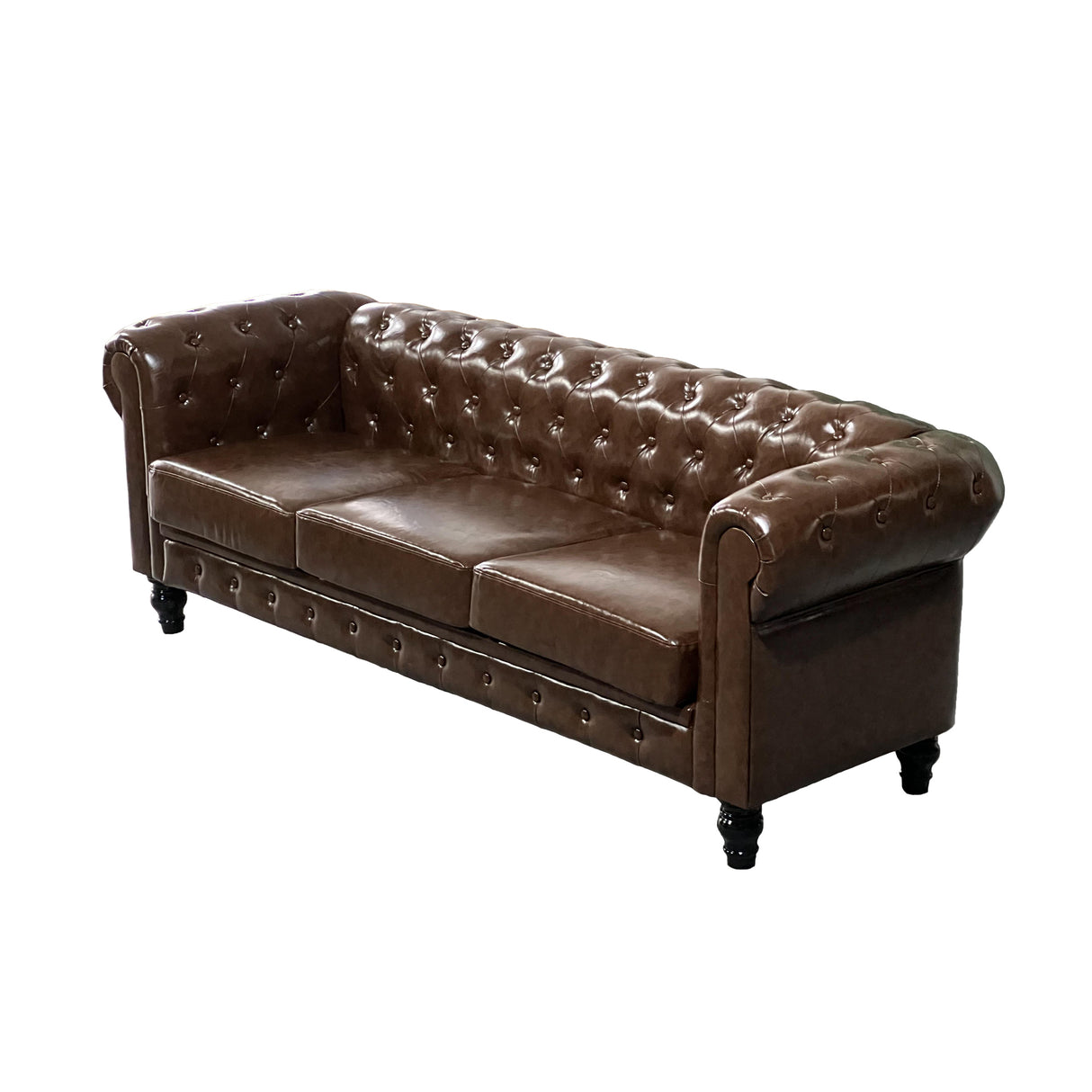 PU Upholstered Tufted Sofa - Brown