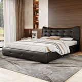 PU Upholstered Queen Platform Bed With Ergonomic Wingback Headboard, No Box Spring Needed - Black