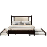 Wooden Rattan Platform Bed, With 2 Big Drawers & Trundle