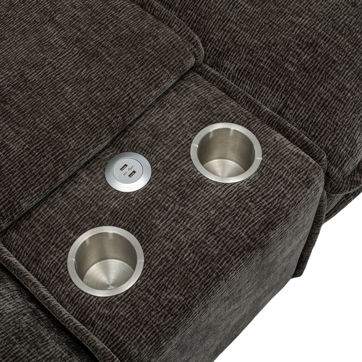 112.6" Chenille Upholstered Sofa with Two Ottomans, Two USB Ports, Two Cup Holders and Large Storage Box -Dark Gray