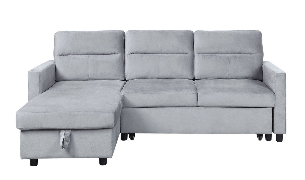 Ruby - Velvet Reversible Sleeper Sofa With Storage Chaise And Side Pocket - Light Gray