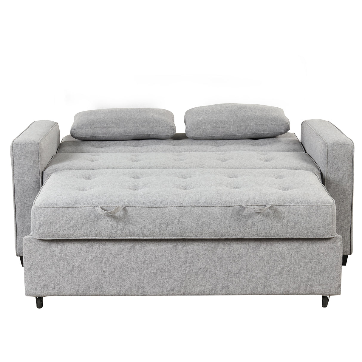 66.5" Upholstered Loveseat With Pull Out Bed, Two Throw Pillows, Dual USB Charging Port and Adjustable Backrest - Light Gray