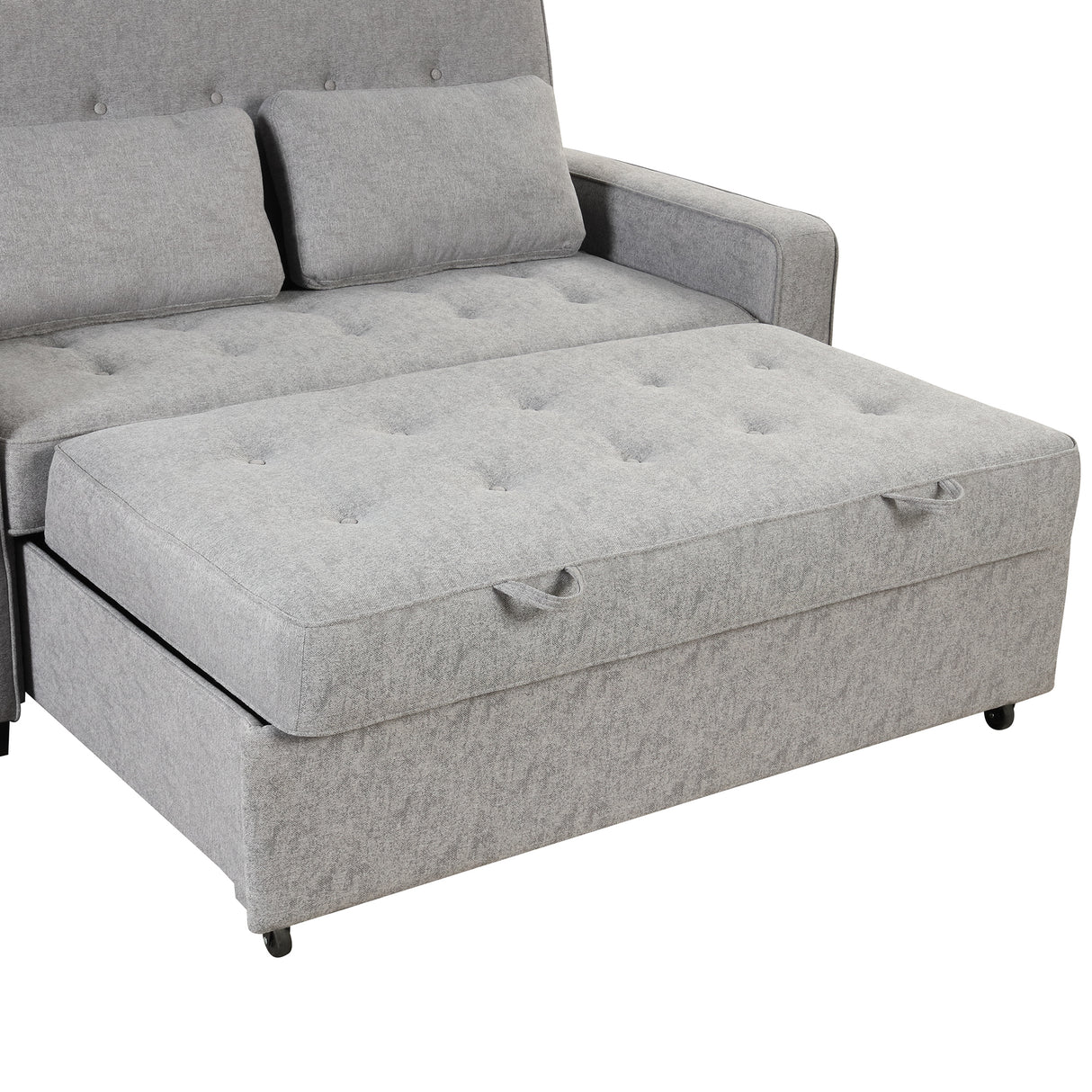 66.5" Upholstered Loveseat With Pull Out Bed, Two Throw Pillows, Dual USB Charging Port and Adjustable Backrest - Light Gray