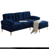 83" Modern Velvet Sofa Chaise - Blue