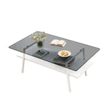 Rectangle Coffee Table, Tempered Glass Tabletop With Metal Legs, Modern Table For Living Room - Black Glass