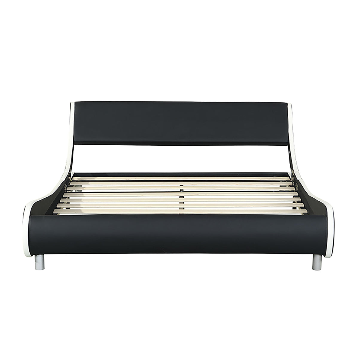 Queen Size Upholstered Platform Bed, LED Lighting With Remote Controller And App,Wood Slat Support, No Box Spring Needed - Black / White