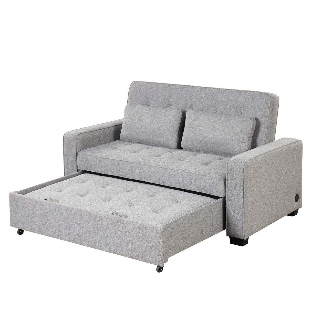 66.5" Upholstered Loveseat With Pull Out Bed, Two Throw Pillows, Dual USB Charging Port and Adjustable Backrest - Light Gray