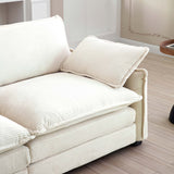 Luxurious and Sophisticated 3 Piece Corduroy Living Room Set with Soft Cushions and Pillows - White