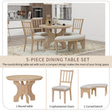 TREXM 5-Piece Dining Set with Curved Bench  and Side Chairs (Natural Wood Wash)