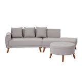 107" Contemporary Sofa with a Round Storage Ottoman and Three Removable Pillows - Grey