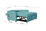 55.2" Sleeper Loveseat with Adjustable Backrest, Three USB Port sand Two Side Pockets - Peacock blue