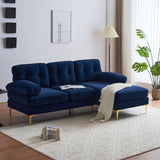 83" Modern Velvet Sofa Chaise - Blue