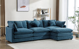 112.2" Chenille Upholstered Sofa with Ottoman and 5 Pillows - Blue