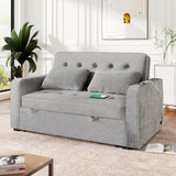 66.5" Upholstered Loveseat With Pull Out Bed, Two Throw Pillows, Dual USB Charging Port and Adjustable Backrest - Light Gray